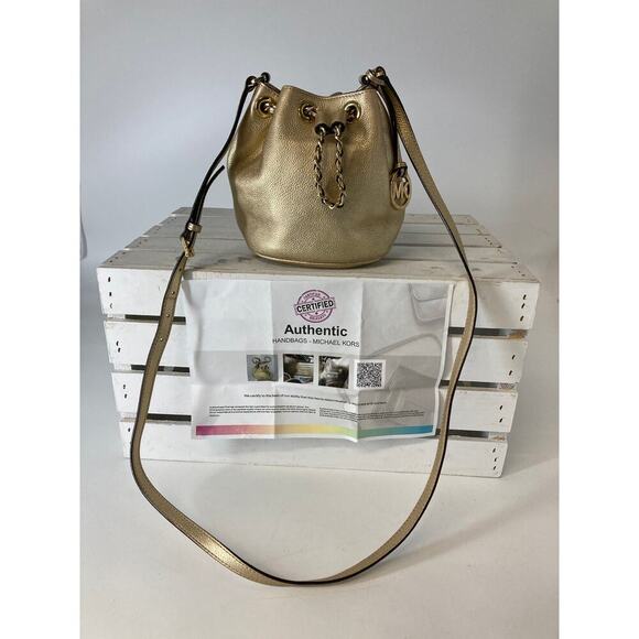 MICHAEL KORS, MINI GOLD PEBBLED LEATHER CROSSBODY BAG - Picture 1 of 15